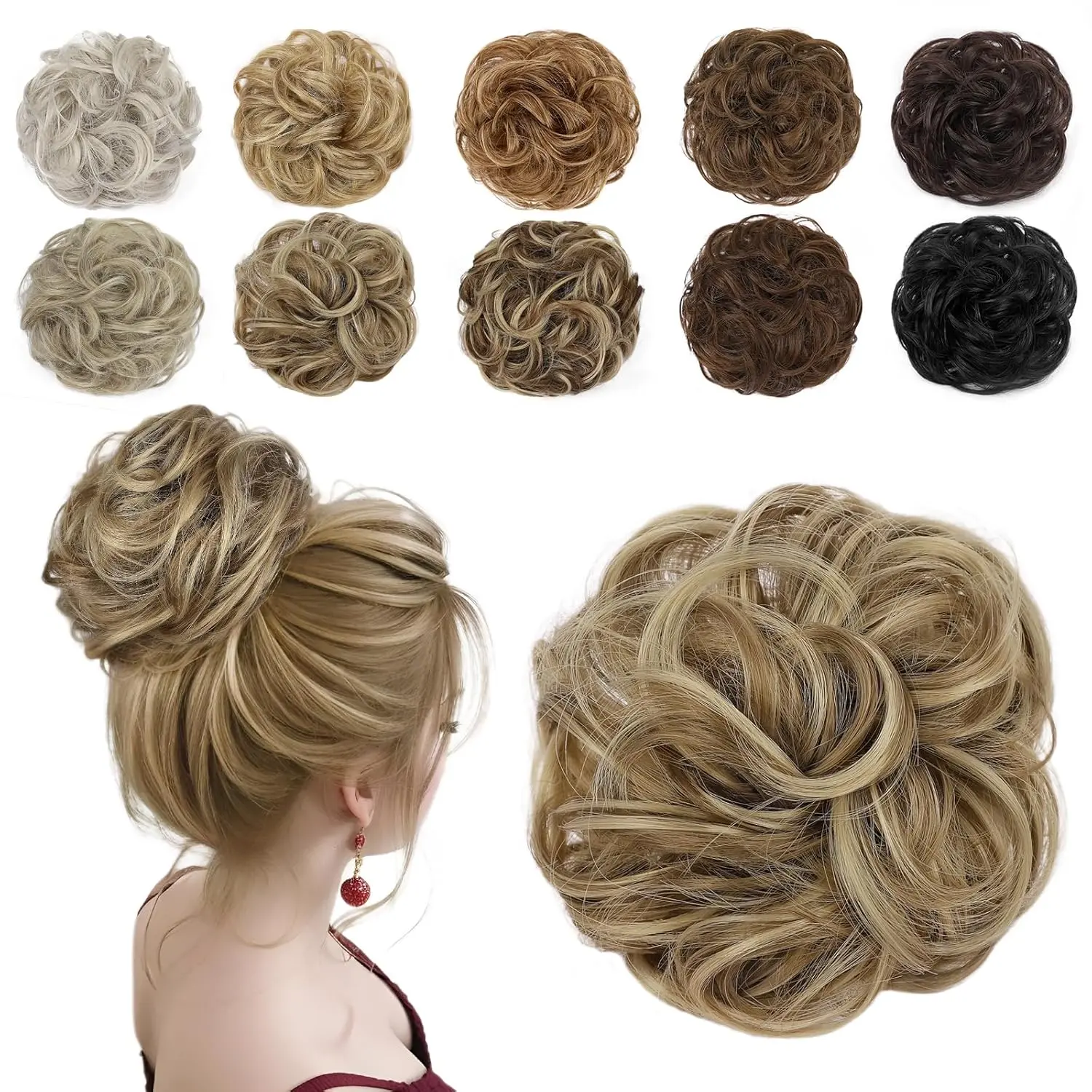 Messy Bun Hair Piece Wavy Curly Scrunchies for Women Hair Bun Hair Piece with Elastic Band Scrunchies Stretchy Fluffy Chignon Ponytail Hairpieces Updos for Women