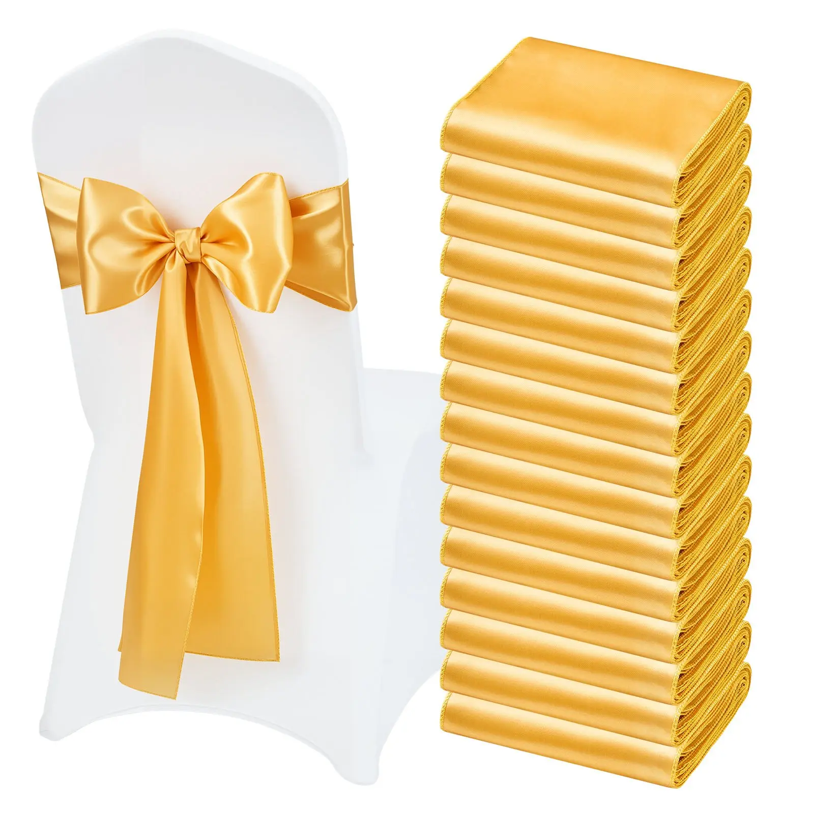 【DealsForYouDays】VEVOR Wrinkle-Resistant Silky Smooth Soft Satin Chair Sashes, 50PCS 7x108in Reusable Bows Ribbon Ties, Gold Decor for Wedding, Birthdays, Banquet Cover Decoration