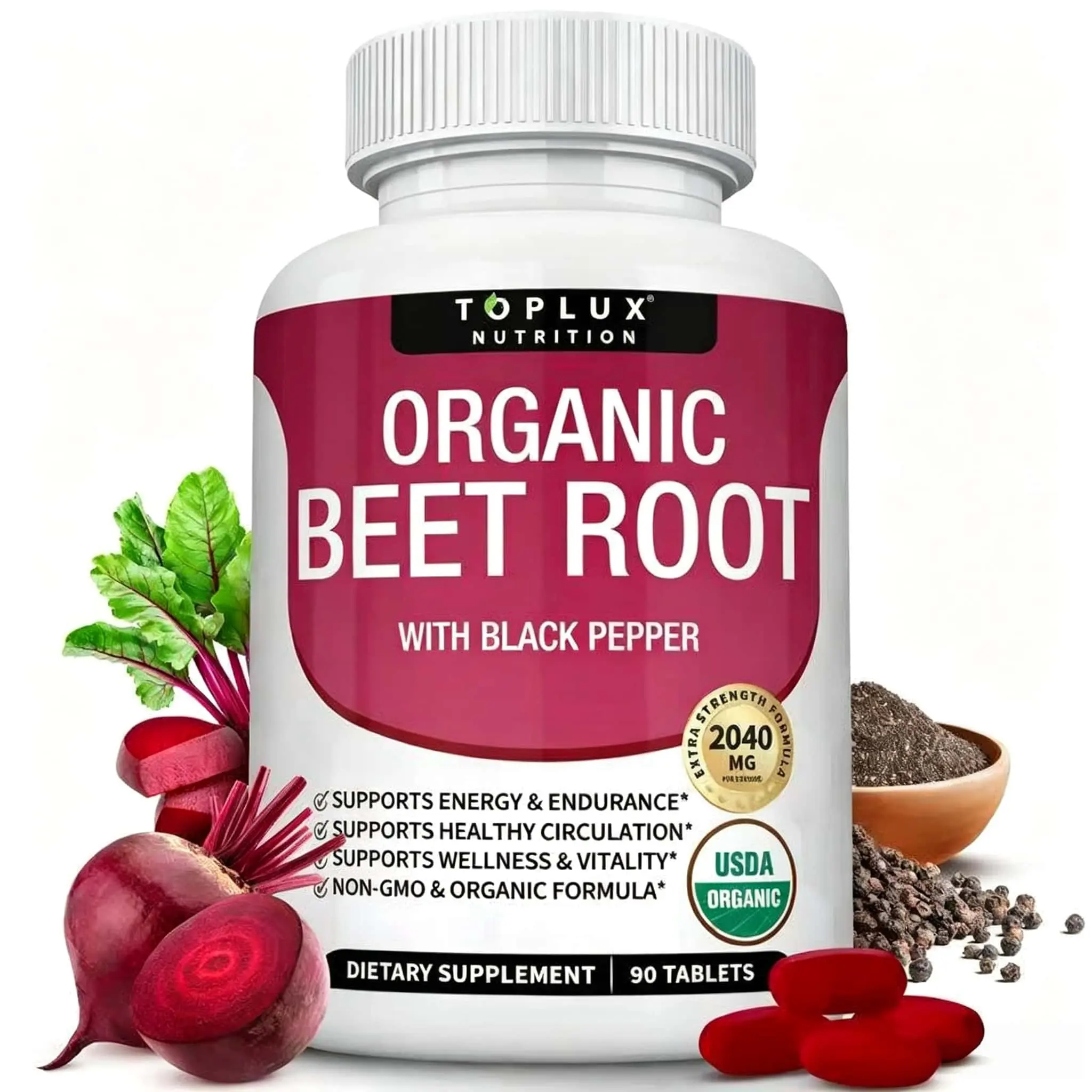 Organic Beet Root Tablets - Nitric Oxide Booster Beetroot Vitamins Supplement 2040mg