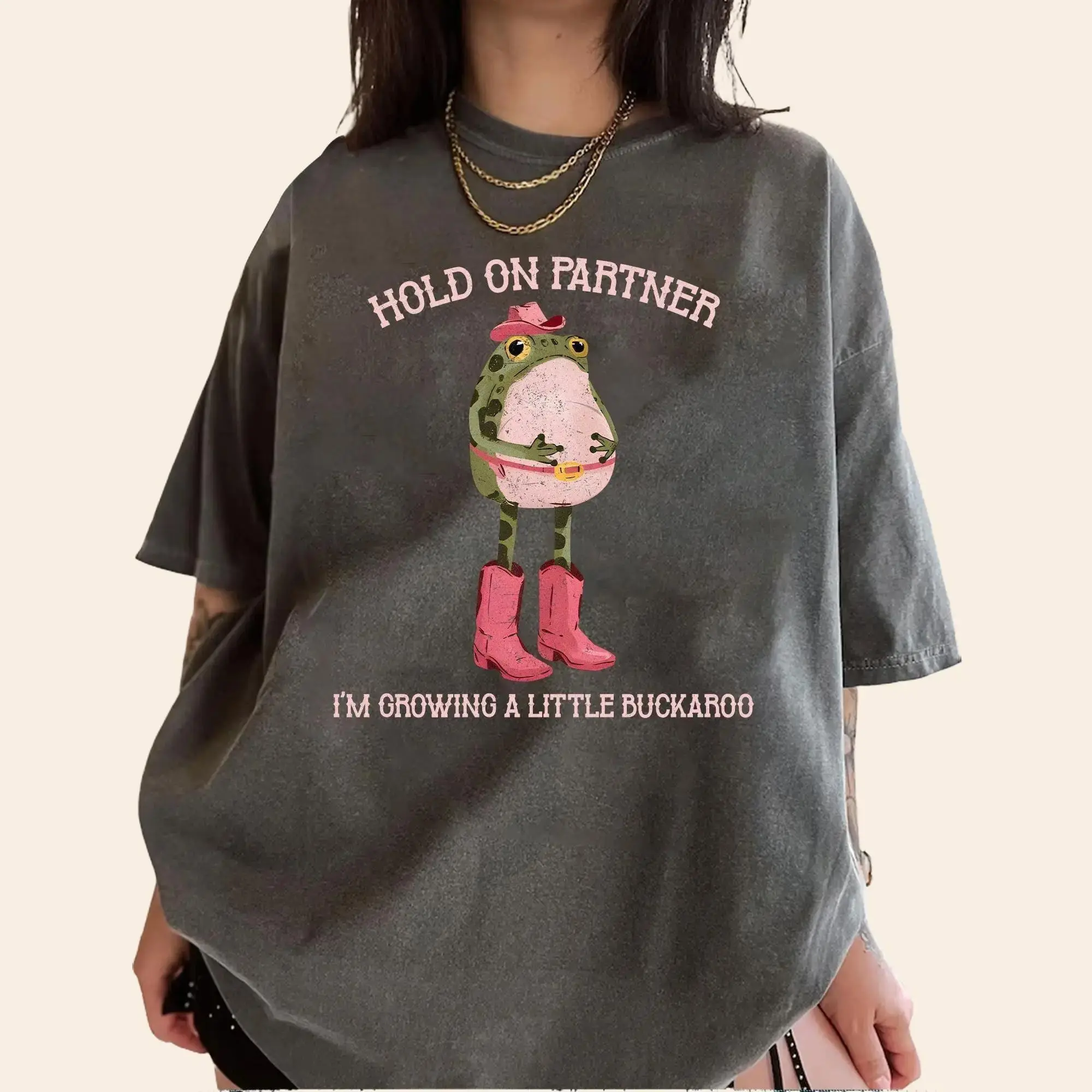 Hold On Partner I'm Growing A Little Buckaroo Shirt Cowboy Baby Cowboy Frog Shirt Cowgirl Pregnancy Baby Cowboy Tee Funny Frog Shirt Unisex 100% Cotton Party Wear
