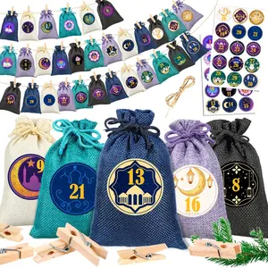 30 Pcs Drawstring Gift Bags, Ramadan Countdown Calendar Favor Bags for Jewelry Making, Party Favors, Goodie Bag Stuffers and Holiday Packaging, Ramadan Countdown Calendar Kit, Multipurpose Drawstring Bags, Goodie Bags Fillers
