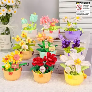 Moc Plant Flower Pot Building Blocks Set, Decorative Artificial Flowers, DIY Rose Flower, Sunflower Tulip Romantic Assembly Toys, Unisex Toy Gift for Ages 8-12