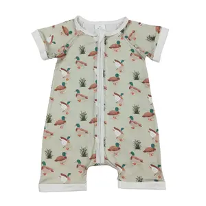 Duck Print Boy Baby Romper - Soft Fabric, Cute Design, Ideal for Summer Wear