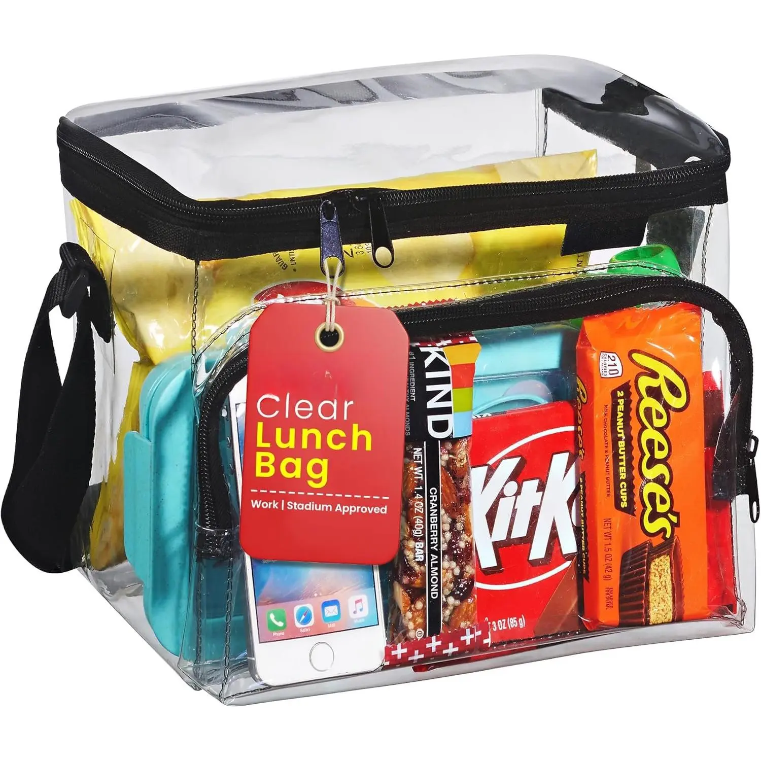 Clear Lunch Bag, Durable PVC Plastic See Through Lunch Bag with Adjustable  Strap Handle for Prison Correctional Officers, Work, School, Stadium Approved, Freezer Proof, (Large)