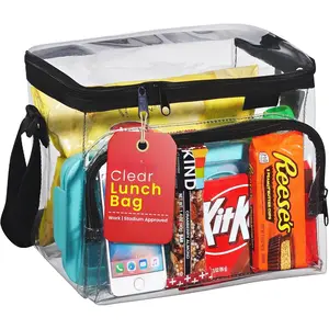Clear Lunch Bag, Durable PVC Plastic See Through Lunch Bag with Adjustable  Strap Handle for Prison Correctional Officers, Work, School, Stadium Approved, Freezer Proof, (Large)
