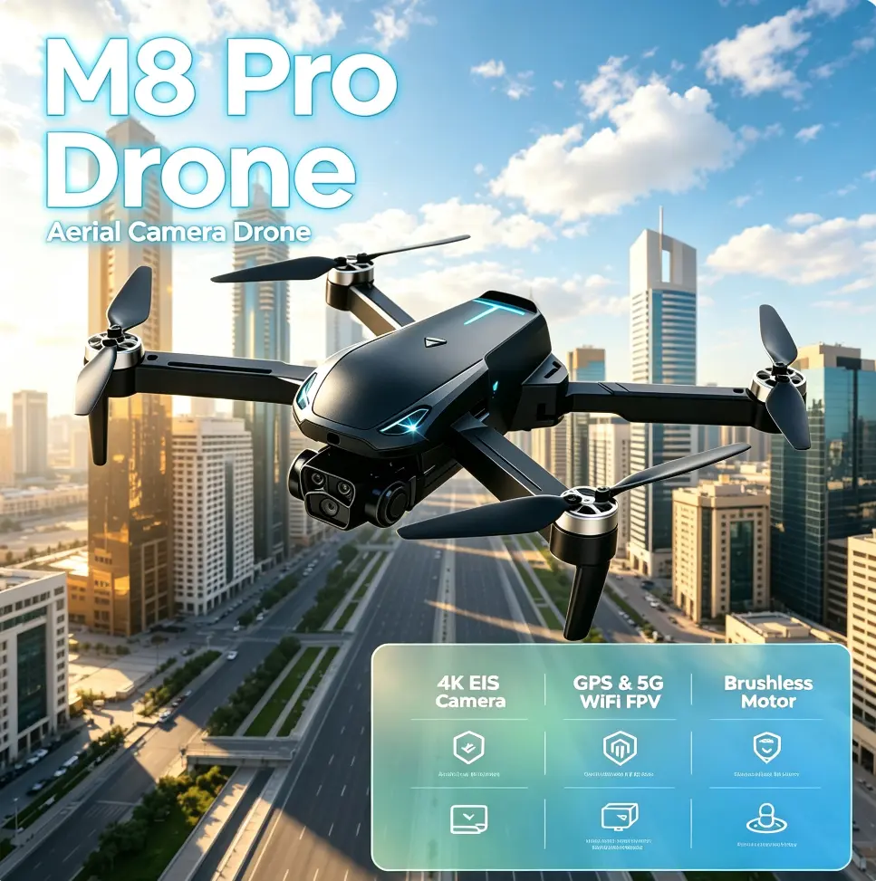 2026 M8 Drone – Stabilized 4K EIS Camera, GPS & 5G WiFi FPV, Optical Flow Hover,Brushless Motors,  Intelligent Obstacle Avoidance, Auto Return Home, 360° Rolling Stunts, Includes 2 Batteries