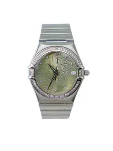 Omega Constellation Series Green Fireworks Plate with Silver Diamond Inlay and Quartz Movement, 33.5mm