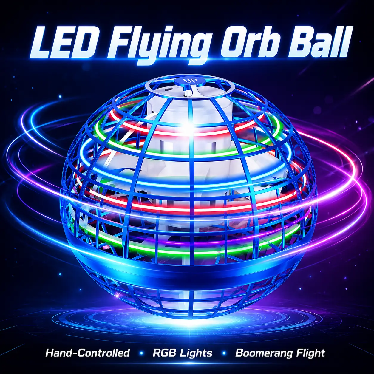 4.33-inch LED Flying Orb Ball - Hand-Controlled Hover Glide Boomerang Sphere, RGB Lights, USB-Rechargeable Spinner, 360° Rotating UFO Collectibles, 3D Sphere Specialty Statues & Figurines for Party Fun, Birthday Gift