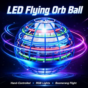 4.33-inch LED Flying Orb Ball - Hand-Controlled Hover Glide Boomerang Sphere, RGB Lights, USB-Rechargeable Spinner, 360° Rotating UFO Collectibles, 3D Sphere Specialty Statues & Figurines for Party Fun, Birthday Gift