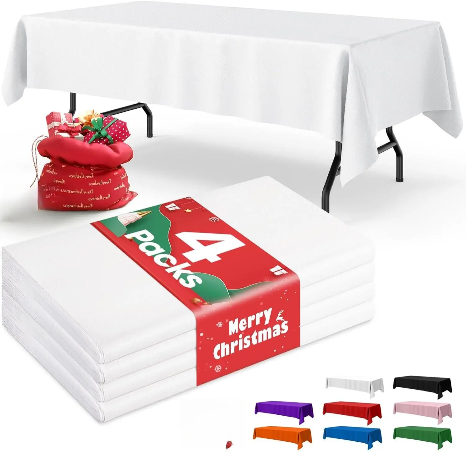 [New Deal] - White Plastic Table Cloth - 4 Pack 54" × 108" Rectangle Disposable Tablecloths for 6FT Tables, Waterproof Table Cover for Party, Holiday & Gathering Use