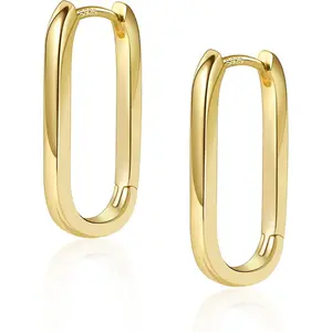 925 Sterling Silver Hoop Earrings for Women Trendy Small Square Hypoallergenic 14K Gold Plated Hoop Earrings Geometric Minimalist Rectangle Hoops Earrings