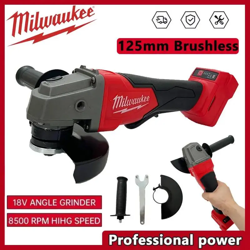 2026 Milwaukee 125mm Braking Brushless Angle Grinder M14 Electric Cordless Polishing 3 Gears Variable Speed Cutting Power Tools Comprehensive Household Hardware Tool Set tire change auto repair