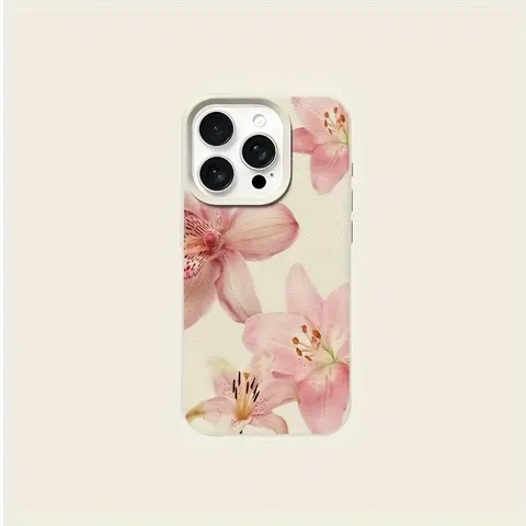 Soft Pink Lily & Lychee Pattern Phone Case for Phone 17/18/16/15/14/13/12/11 Pro Max/MINI/14/15/16 Plus/XS/XR/X/8/7/SE, Cute Accessories, Iphone 14 Plus, Flower