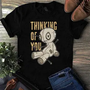 Funny Voodoo Doll Thinking Of You, Halloween Goth Distressed T-Shirt