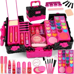 45 Pcs Washable Kids Makeup Kit, Non-Toxic Safe Real Makeup Toy Set for Little Girls, Princess Dress Up Pretend Play Toys, Ideal Christmas Birthday Holiday Gifts for 3 4 5 6 7 8 9 10 11 12 Year Old Girls ( 6.4in x4.3in x4.53in)