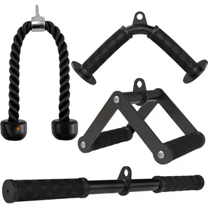 Cable Machine Attachment Set for Gym & Home Workouts, LAT Pulldown Attachments with Non-Slip Grips, Black