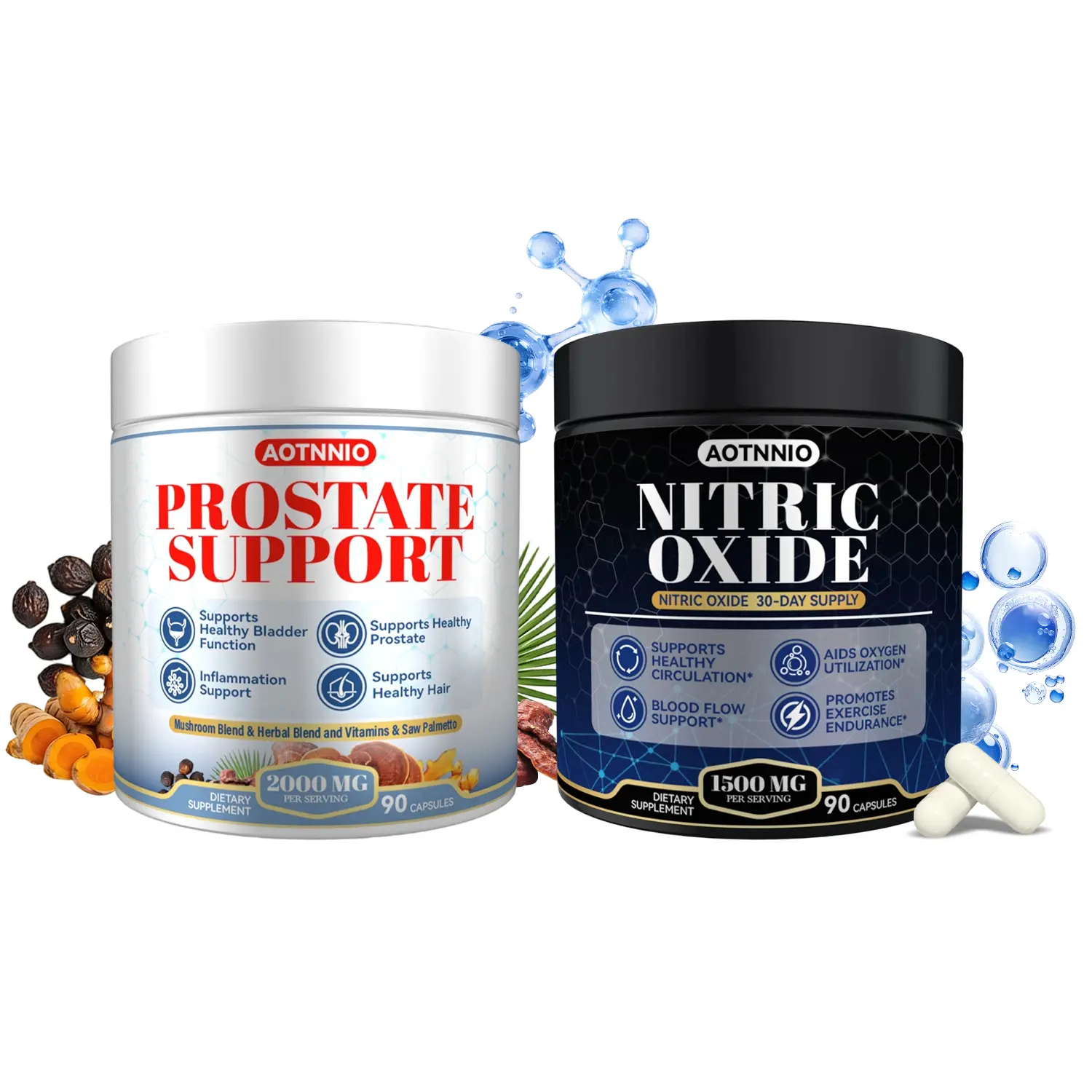 Nitric Oxide Supplement  90ct + Prostate Health Bundle - Natural Supplement Capsules - Support Blood Circulation & Prostate Health