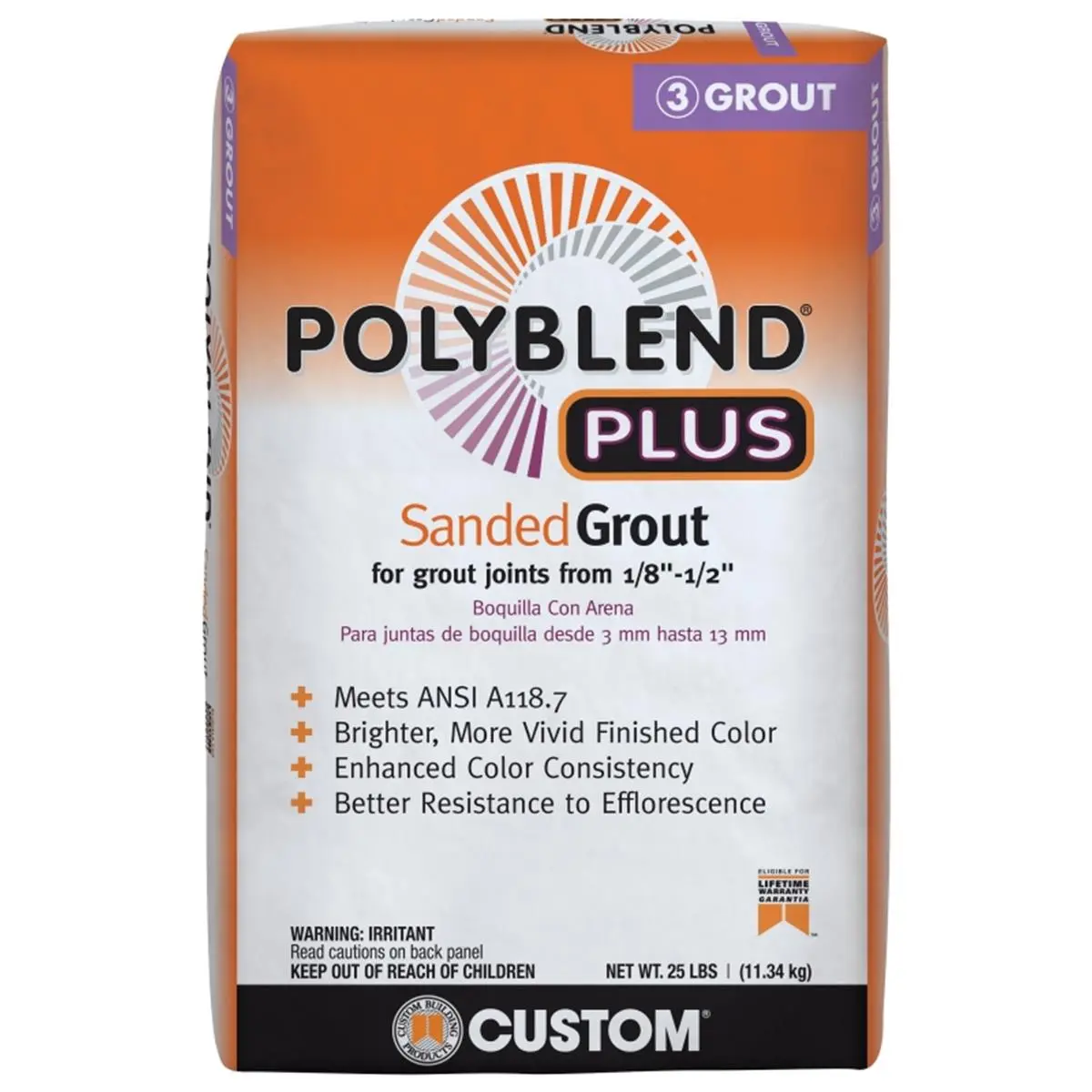 212 MAIN ANSI Certified Polyblend Plus Sanded Grout, 25 lbs, Charcoal, Portland Cement (Custom Building Products 1003136)
