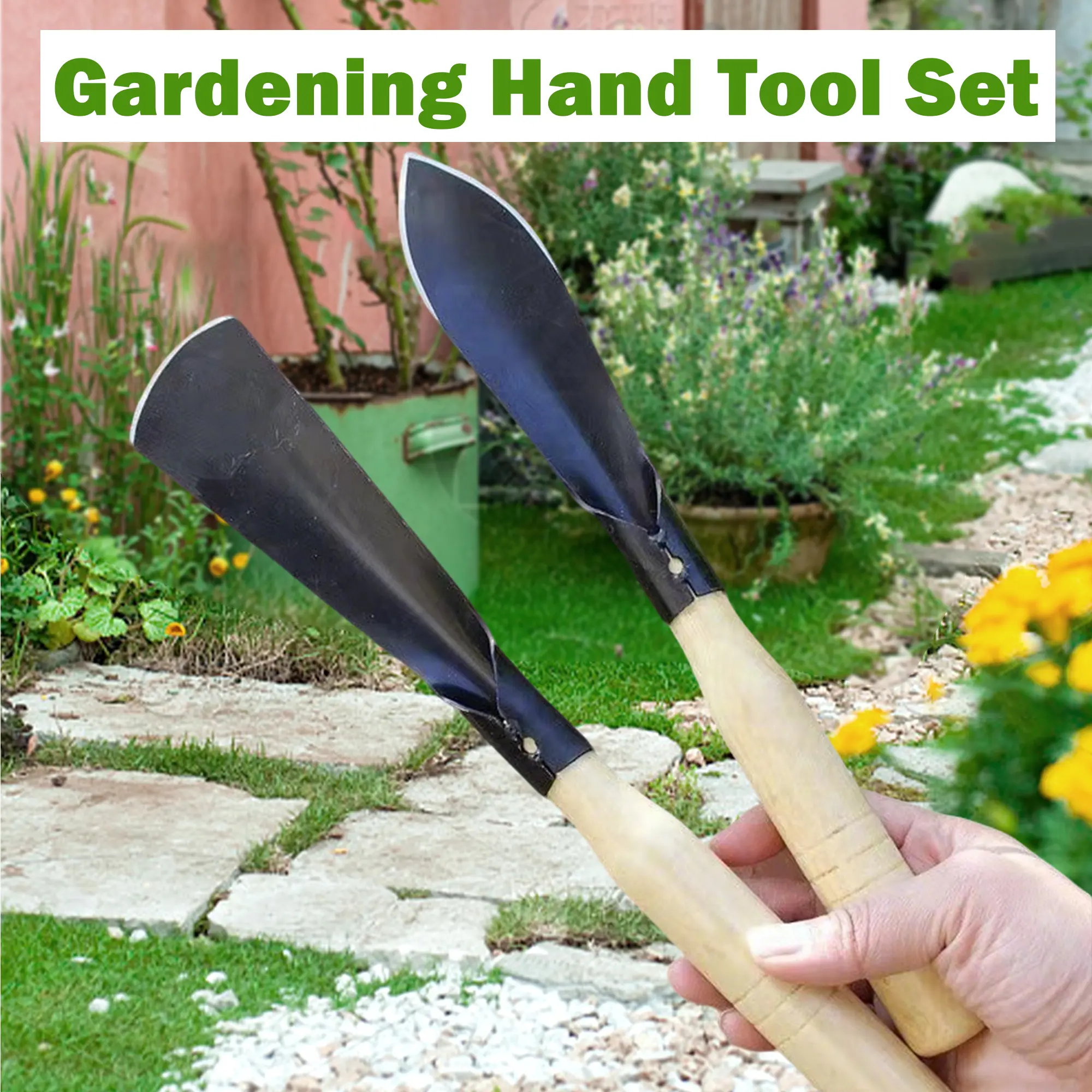 2 Counts Garden Shovel Garden Pointed with Pointed Tip and Flat Tip, Garden shovel made of black manganese steel and having a wooden grip., necessary Gardening Tools for Easy Plant Cultivation