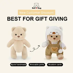 Getahug White Mink Hat Brown Overalls Bear | Handmade Jointed Teddy Bear Gift, Stuffed Animal for Christmas Holiday, Moveable Joints & Changeable Outfits Plushies, Little Gifts for Girls Outdoorfun Cuddling Unique Love Personal Touch