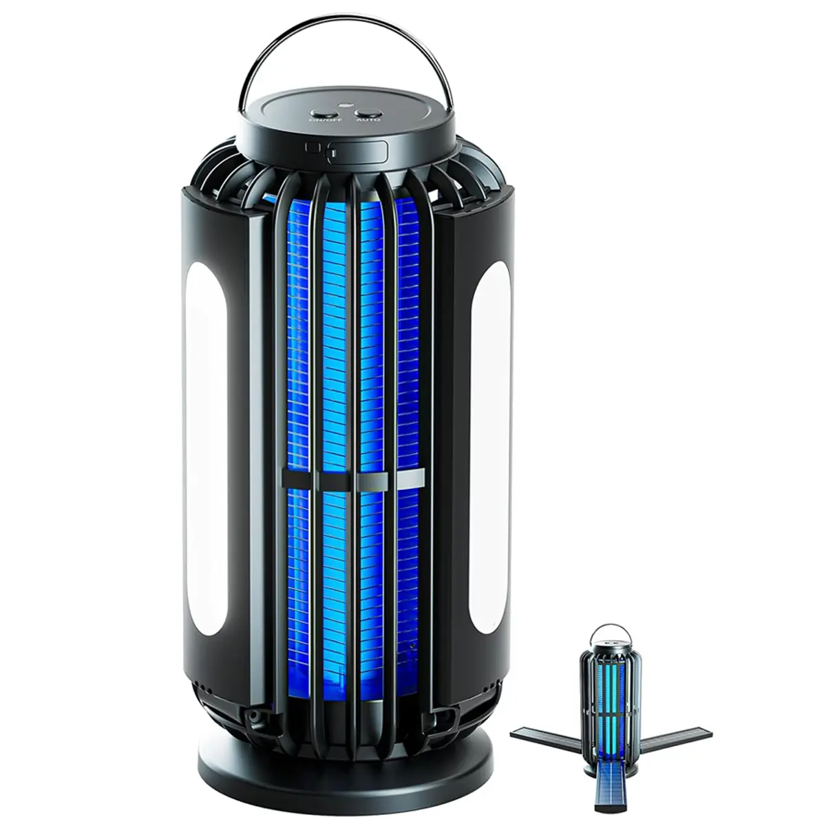 Solar Powered Mosquito Zapper - Rechargeable Mosquito Killer with LED/UV Lights, 3 Light Modes, Wireless Portable Multifunction Device, Stand/Hang Design for Patio, Backyard