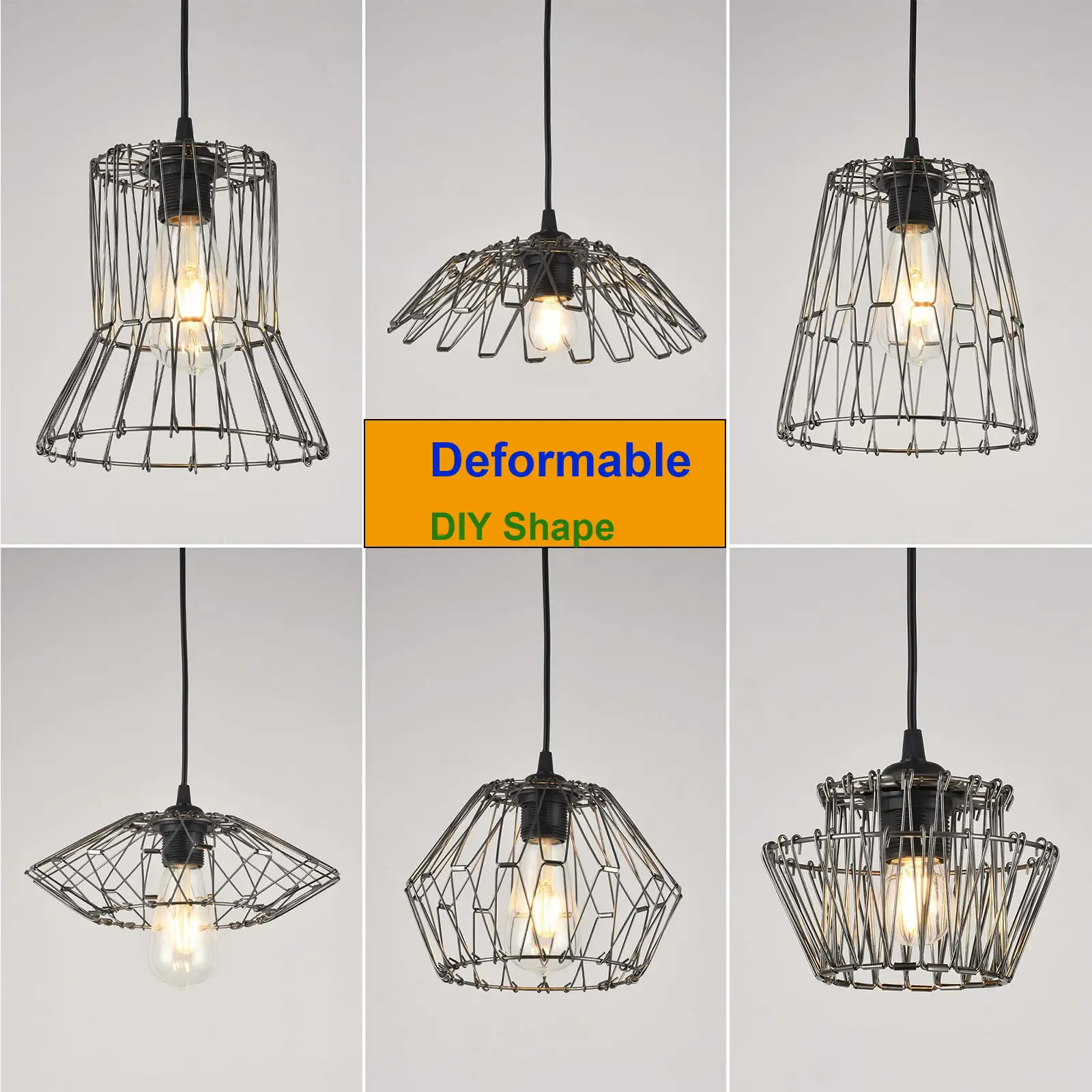 SERBASIC Retro Industrial Farmhouse Black Metal Frame Pendant Light - Deformable Shade, E27 Base, Adjustable Length, Incandescent/LED/CFL Compatible, Mount Kit Included, for Kitchens, Coffee Shops, Modern Chandelier Alternative, Living Rooms