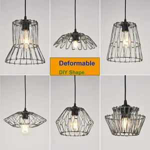 SERBASIC Vintage Deformable Metal Frame Pendant Light, E27 Base, Adjustable Length Hanging Ceiling Fixture with Deformable Shade, Incandescent/LED Compatible, Mount Kit Included, Retro Industrial for Indoor Use (Kitchen, Living Room)