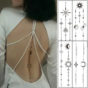 4 Pcs Waterproof Fake Tattoos, Sun Moon, Stars Temporary Tattoo Stickers, Long-Lasting Realistic Tattoos for Back, Artistic Body Stickers, Body Decorations for Music Festivals, Parties, Dances and Festivals, Suitable for Arms, Back, Neck and Waist
