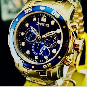 Invicta Men’s 48mm - 18K Gold Plated Watch - Blue Dial - Pro Diver Scuba Chronograph