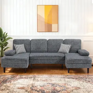 110" Sectional Couches for Living Room,U Shaped Couch with Double Chaise, 4-Seat Sofa Set with Corduroy Fabric for Home Furniture