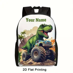 Custom Dinosaur School Backpack for Teens - Personalized Name, Lightweight 2D Flat Printed Daypack with Adjustable Straps, Zipper Closure, Laptop Compartment - Ideal for College & Outdoor Use, Cute Backpac