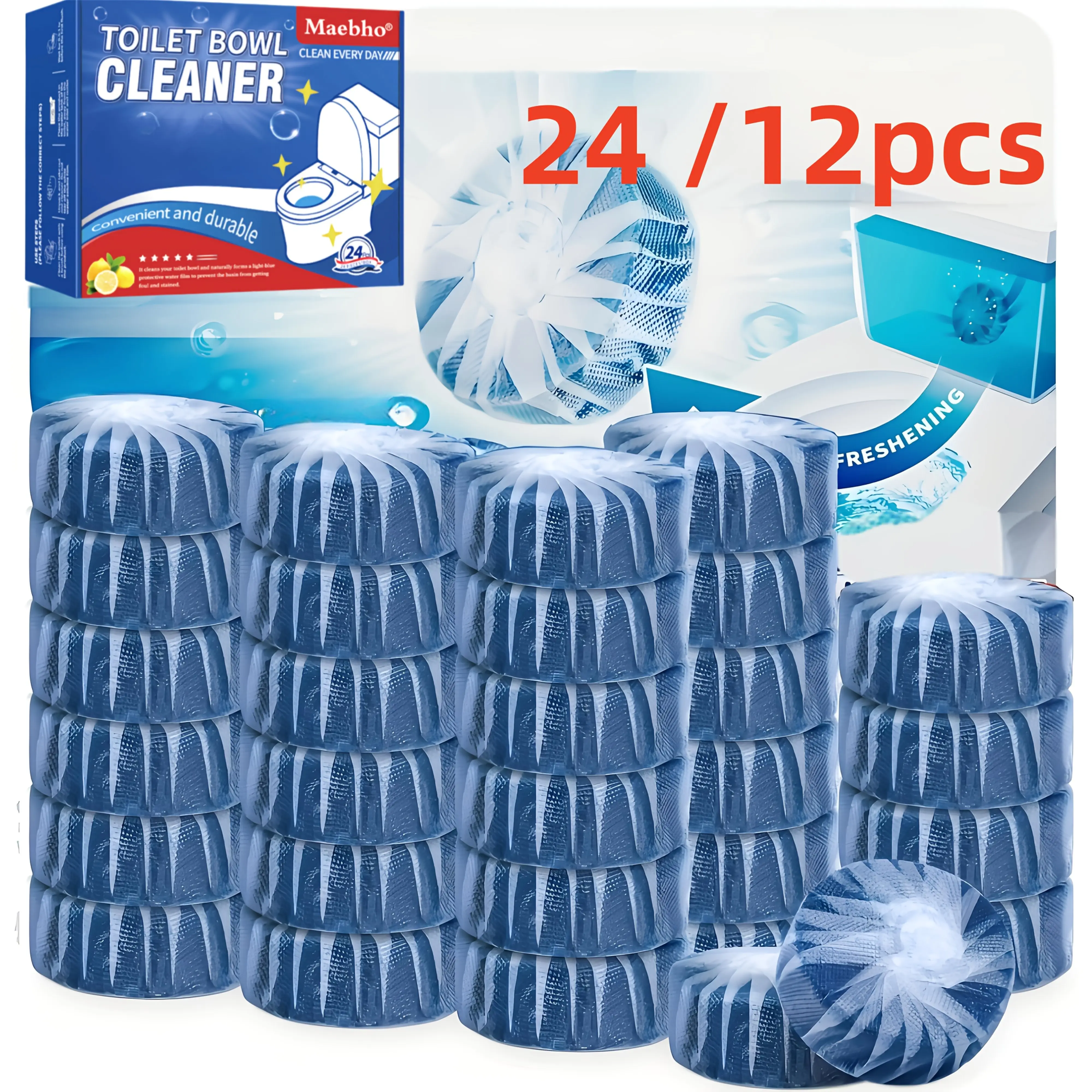 12/24pcs Blue Bubble Toilet Bowl Cleaner Tablets - Heavy-Duty Descaling, Deodorizing & Degreaser, Toilet CleanerTablets, Toilet Cleaning Tablets, Toilet Cleaning Products,Toilet Cleaning Gel, Bathroom Toilet Cleaner, Toilet CleaningSupplies