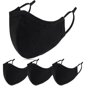 Black Cloth Face Mask,3 Ply BB-9201 Material, Reusable Fabric Washable for Men Women Adult Large Pack 6