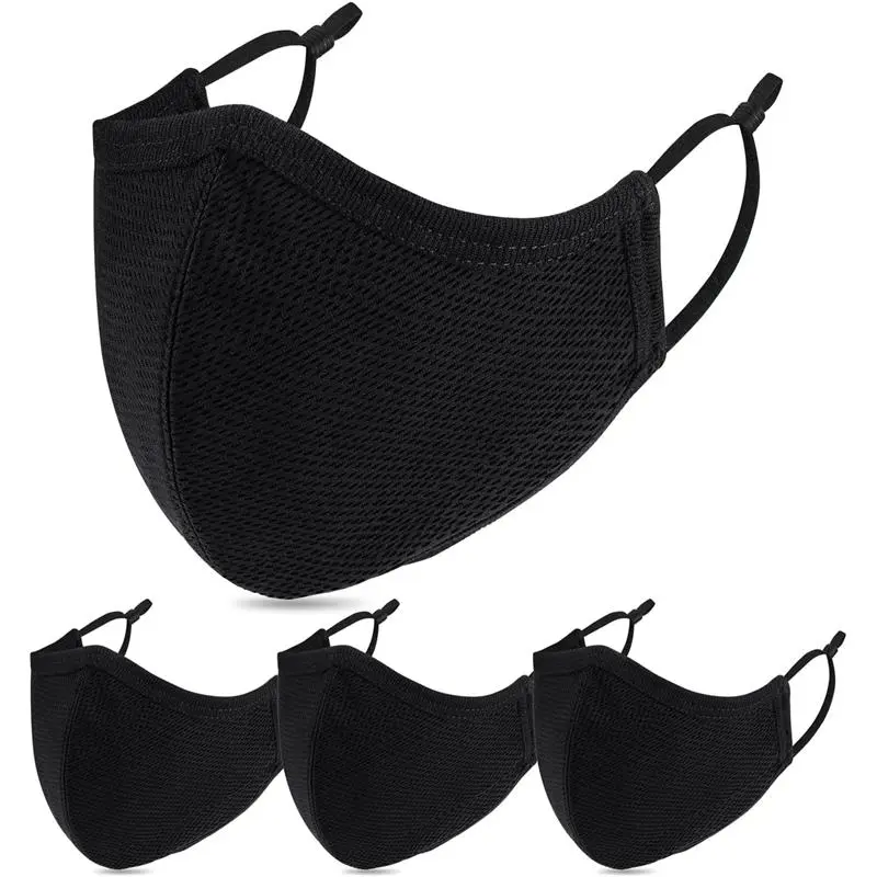 Adults' Black 3-Layer BB-9201 Fabric Face Masks, Reusable Washable Cloth Masks, Large Pack of 6, Three-Layer