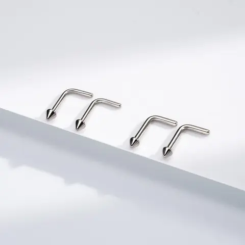 Oufer Unisex 2PCS 18G-20G/0.8mm Titanium L-Shape Spike Nose Stud Set - Cute Casual Everyday Nose Piercing Accessory, Edgy Embellished Piercing Jewelry, 2 Sizes, Sturdy Long-Lasting Wear