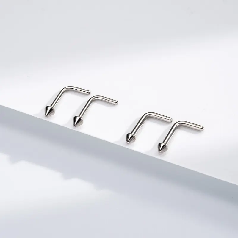 Oufer Unisex 2PCS 18G-20G/0.8mm Titanium L-Shape Spike Nose Stud Set - Cute Casual Everyday Nose Piercing Accessory, Edgy Embellished Piercing Jewelry, 2 Sizes, Sturdy Long-Lasting Wear