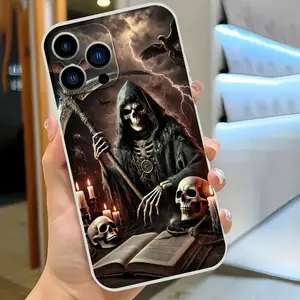 Phone case for iPhone 17 16 Pro Max 15 Plus 14 13 12 11  Air XR XS Stylish Reaper Skull Pattern Shockproof Silicone TPU Bumper Drop Protection Cellphone Cover Gift For Girls and Women