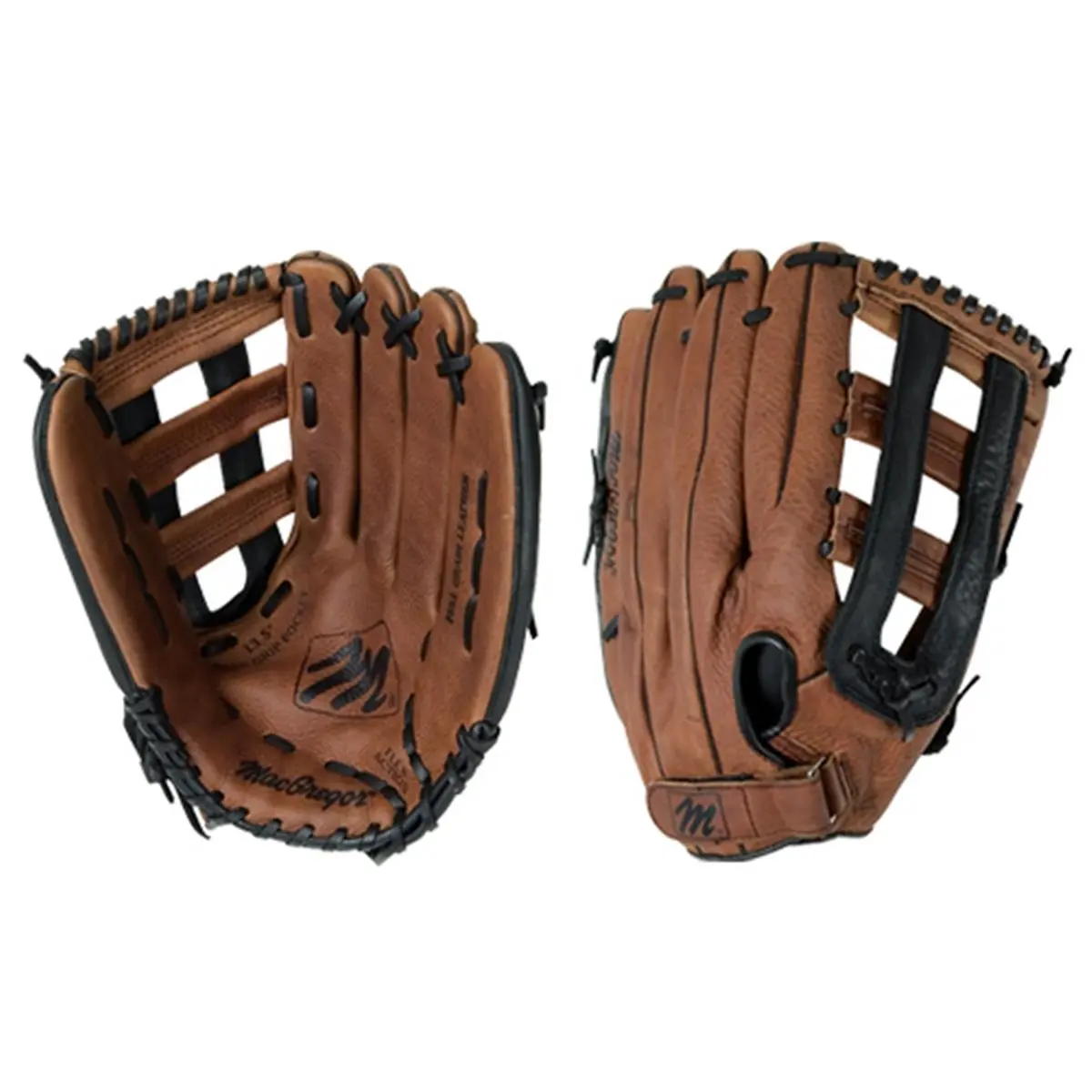 MacGregor 13.5 Inch Cowhide Leather Softball & Baseball Glove for Left Hand Throw, Fastback Design with Open Web, Nylon Stitching, and Adjustable Strap, Selected Cowhide Pattern