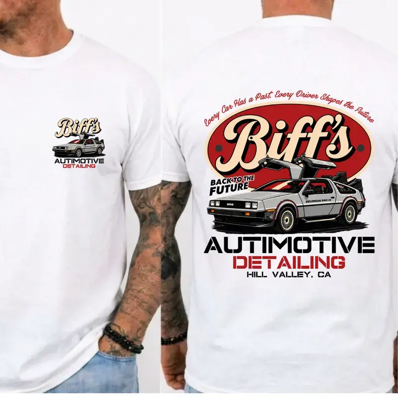" Back to the Future " DeLorean Graphic Shirt, Stylish Short Sleeve Tee for Fans of Classic Movies, Classic 80s Graphic Tee, Gift For Truck Drivers