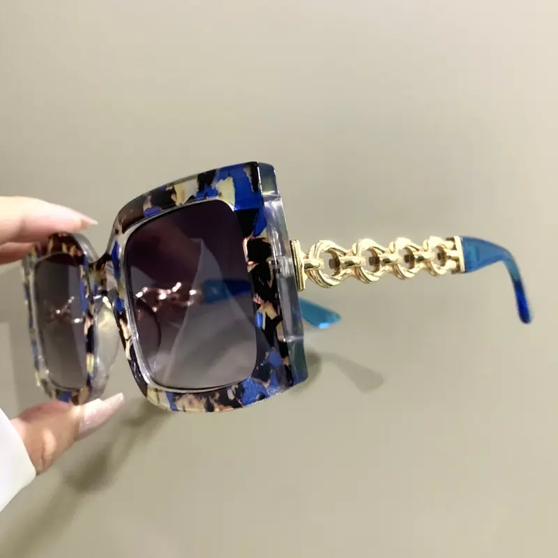 Fashion Square Patchwork Glasses, Stylish Glasses, Hollowed Novelty Metal Frame Legs Eyeglasses, Trendy Decorative Eyewear for Men and Women, Trendy Beach Eyewear, Stylish Shades