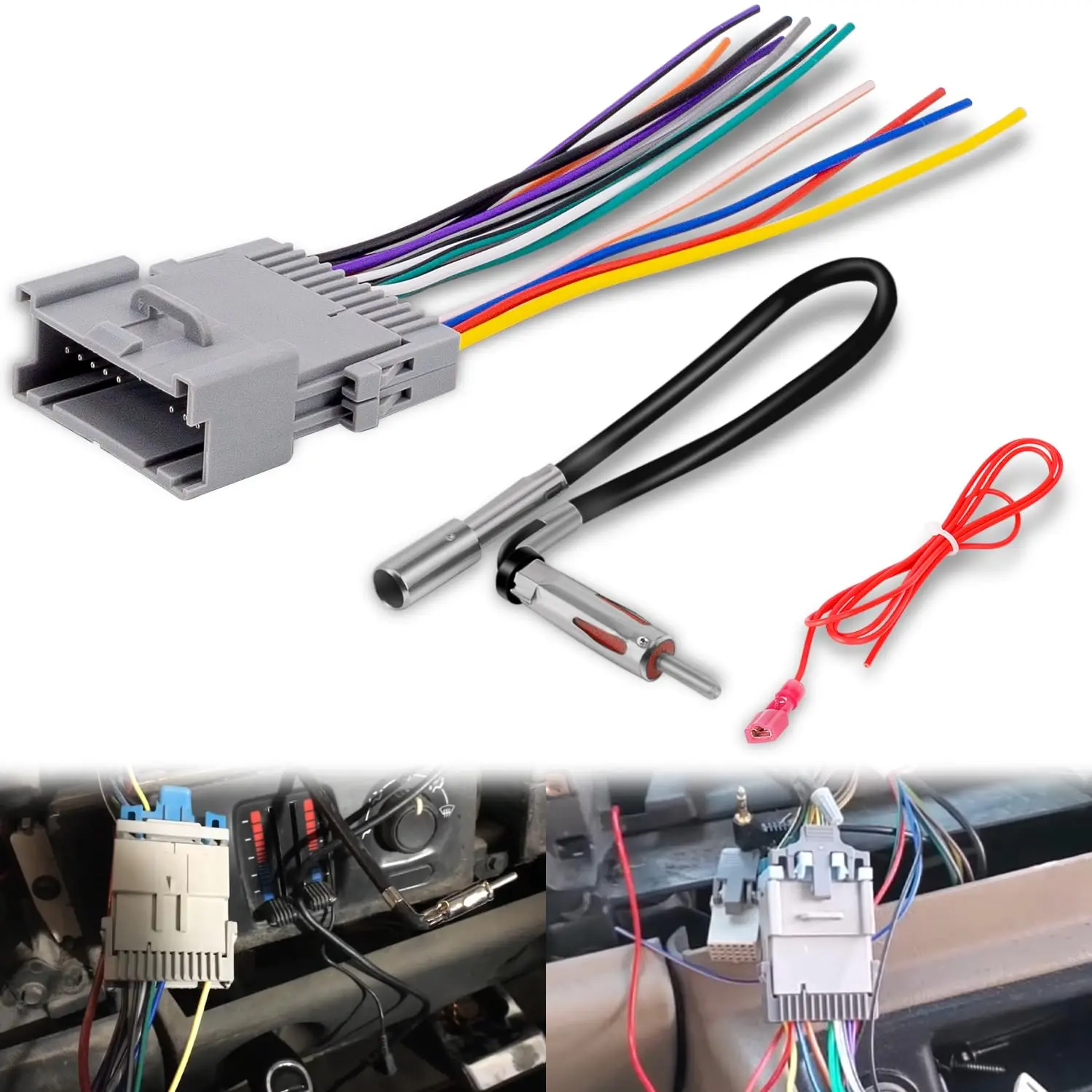 Stereo Wiring Harness with Factory Antenna Plug to Aftermarket Radio Connector Kit for 2003-2006 Chevy Silverado/Suburban GMC Sierra Yukon/Buick Century Rainier
