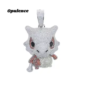Hip Hop Cartoon Cubone Pendant Necklace – Fully Iced Out Zircon Animal Jewelry