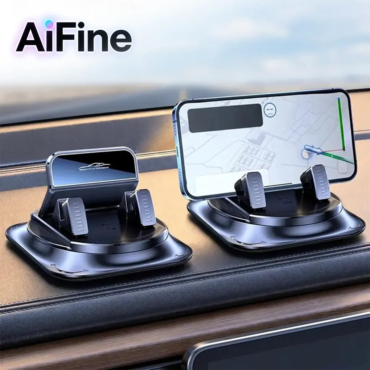 AiFine Car Phone Holder (Mounts & Holders for Car), 360° Rotating Dashboard Mount with Strong Suction Cup Non-Slip Stand, Adjustable Horizontal/Vertical Angles for Safe Navigation, Compatible with Most Mobile Phones, Phone Holder For Car, Mou