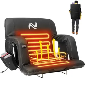 [ SummerVibes ] SLSY Heated Massage Stadium Seats, Bleacher Seat with Back & Arm Support, 3 Levels of Heat, 6 Reclining Positions Stadium Seating Bleacher Seats for Sports Events, Outdoor, Hiking, Travel 【Batteries not included】