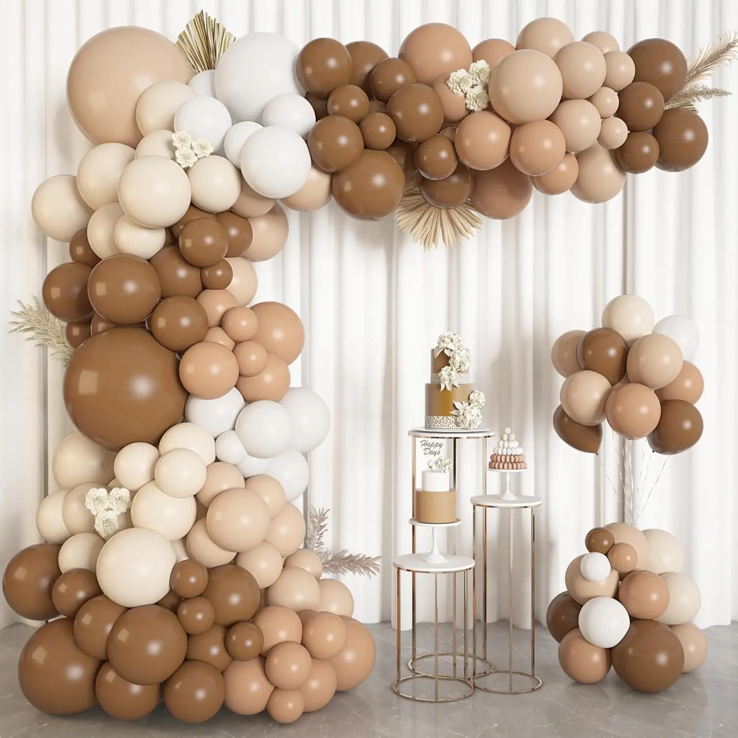 146-Piece Retro Brown Balloon Garland Arch Kit - DIY 18in, 12in, 10in Coffee Brown, Blush Pink, Nude Balloons for Neutral Woodland Teddy Bear Baby Shower, Wedding Decorations