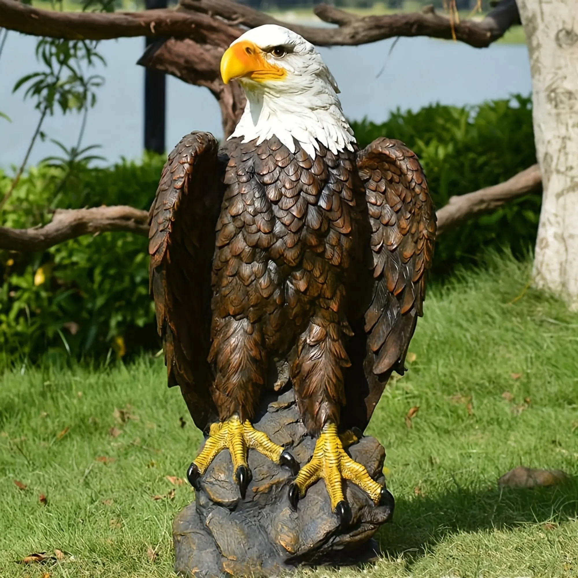 Eyisean 24.4"H Resin American Eagle Statue - Artisan Hand-Painted, Lifelike, All-Weather Home Decor for Patriots, Thoughtful Gift with Commanding Presence (Garden, Office Use)
