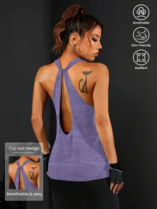 Women's Casual Backless Tight Sports Vest, Breathable Comfortable Moisture-Wicking Sleeveless Base Layer Top, Sporty Round Neck Fitted Design