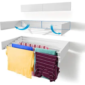 Laundry Drying Rack (28-INCH White), Wall Mounted, Retractable Clothes Drying Rack, 40lbs Capacity, 11.6 Linear Ft, with Wall Template and Long Screwdriver Bit