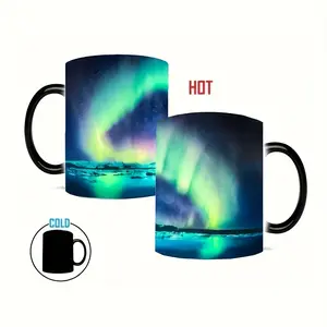 1 piece of Aurora Borealis ceramic coffee cup - color-changing Aurora design, suitable for hot and cold drink ceramic cups, home, office or gift use, office drinking utensils | Vivid patterns | Unique color-changing function, the best gift