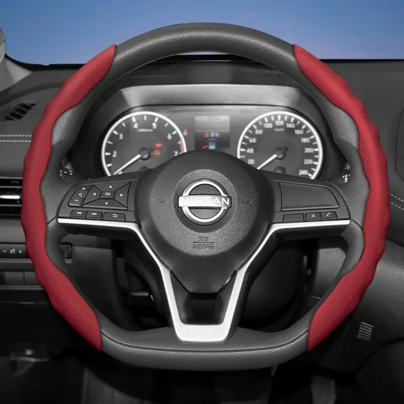 For Nissan Steering wheel cover, Car Steering Wheel Insert Accessories, Automotive, breathable PU leather segmented snap-on design sporty wave pattern compatible with Rogue/X-Trail/Kicks/Qashqai/Sentra/Almera/Versa/Sunny/Altima/Navara/Frontier/Pathfinder